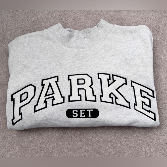 NWT Parke x Set Active Collaboration Varsity Mockneck L/XL Gray Sweatshirt Orca - Picture 9 of 10